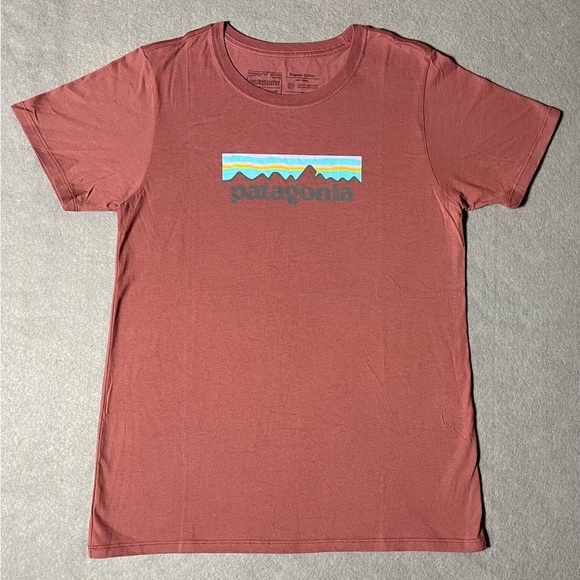 Patagonia Tops - Patagonia Women’s Red P-6 Logo T-Shirt Small Pastel Graphic 100% Organic Cotton